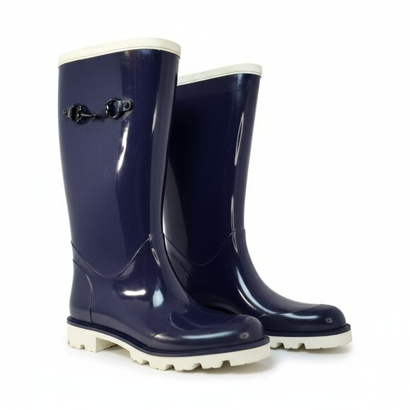 Gucci Horsebit Rubber Rain Boots – Navy & White – Size 37 IT – Pre-Loved - Picture 1 of 10